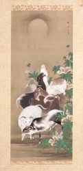 Chèvres et lune