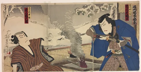 Les acteurs Ichikawa Sadanji I (Tsunekawa) et Onoe Kikugoro (Mizorogi Koichi)
