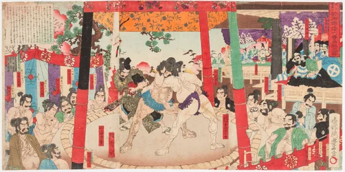 Combat de sumo devant Toyotomi Hideyoshi et Kato Kiyomasa
