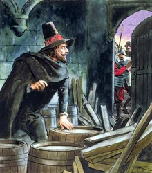Guy Fawkes, surpris en train de préparer la conspiration des Poudres, 1605, vers 1900