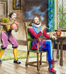 Sir Walter Raleigh fumant une pipe