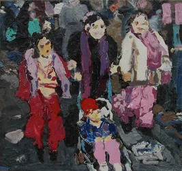 Achats en famille, 2004 (huile sur carton)
