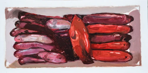 Caisse à poisson 2 (Billingsgate, Londres), 2016 (huile sur carton)