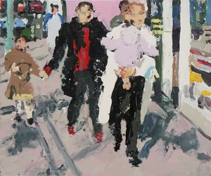 Acheteurs avec enfants, 2003 (huile sur carton)