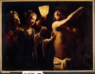 Saint Sébastien soigné par Sainte Irène après son premier martyre. Peinture de Trophime Bigot dit Le Maître à la Chandelle (17e siècle). 1620-1630. Bordeaux, Musée des Beaux-Arts