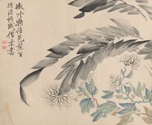 Chrysanthèmes et feuilles de mûrier