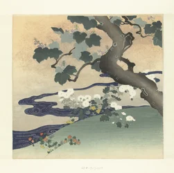 Arbre et chrysanthèmes