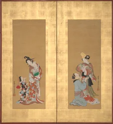 Danseuse Shirabyoshi et servante, courtisane et fille de compagnie