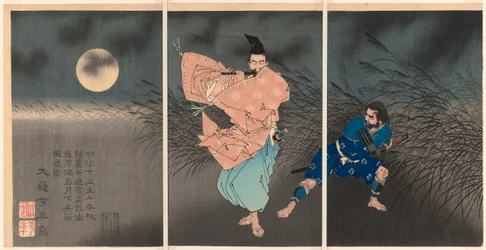 Fujiwara no Yasumasa jouant de la flûte au clair de lune