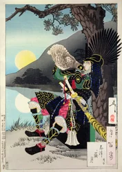 Hideyoshi soufflant dans une conque, tiré de 