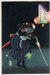 Kurahashi Densuke Kiyohara no Takeyuki tenant une lanterne