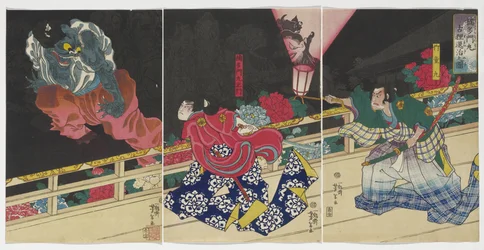 Image de Kusunoki Tamonmaru conquérant le vieux blaireau, 1860
