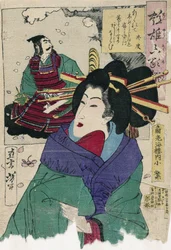 La courtisane Komurasaki de la maison Kadoebiro par Tsukioka Yoshitoshi