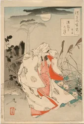 Yokobue attendant Takiguchi Tokiyori au clair de lune à Hōrinji
