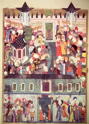 H 1517, fol. 17v, intronisation de Soliman le Magnifique (1494-1566), tirée du «Suleymanname» d