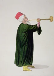 Trompettiste officiel de la fanfare militaire des janissaires, période ottomane, troisième quart du XVIIIe siècle