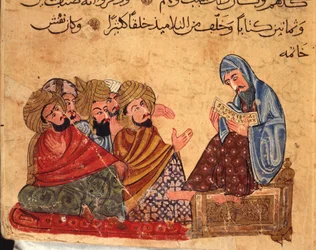Socrate débat de philosophie avec ses disciples, Turquie, manuscrit arabe
