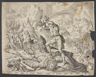 Abner présentant la tête de Goliath à David pour Saül