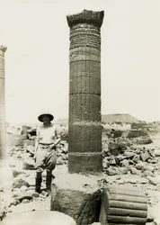 Colonne avec reliefs décoratifs, ruines d