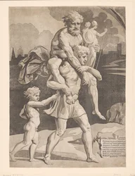 Énée fuit avec sa famille de Troie