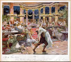 Un banquet dans le palais de Néron, illustration tirée de « Quo Vadis » de Henryk Sienkiewicz (1846-1916), vers 1910