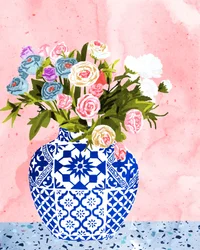 Fleurs dans un vase bleu