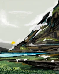 Paysage paisible avec des moutons de montagne