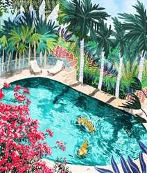 Des tigres dans une piscine tropicale
