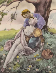 Brunelleschi illustration for Contes et Nouvelles de La Fontaine (colour litho)