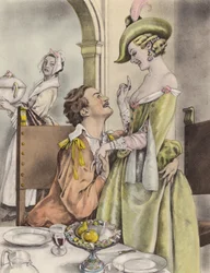 Brunelleschi illustration for Contes et Nouvelles de La Fontaine (colour litho)