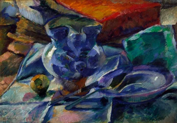 Nature morte avec cruche, bol et couverts