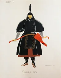 Costume pour les gardes noirs de Turandot de Giacomo Puccini, esquisse d