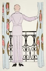 Femme en costume-pantalon à la fenêtre
