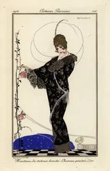 Femme en manteau de velours brodé, cheveux poudrés dorés