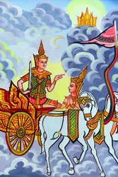 20151029, Vientiane, Laos : Temple bouddhiste Wat Si Muang (Simuong). Peinture représentant l