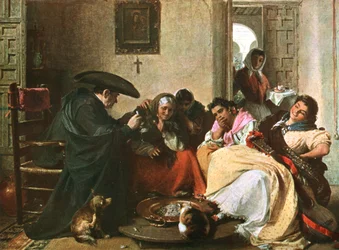 Une conversation autour du brasero, 1866, vers 1902