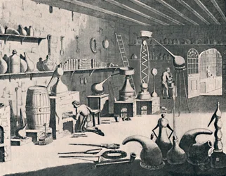 Un laboratoire chimique en 1747, 1747, 1904