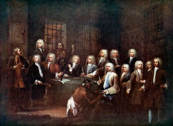 Un comité de la Chambre des communes à la prison de Fleet Street, Londres, 1729