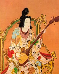 Une fille jouant du shamisen, seconde moitié du 17e siècle
