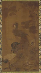 Un phénix et deux grues sous un arbre, dynastie Ming, XVIe-XVIIe siècle