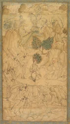 Un prince visitant un saint homme dans un paysage rocheux, vers 1590