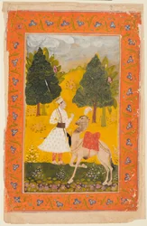 Un guerrier Rajput avec un chameau, peut-être Maru Ragini d