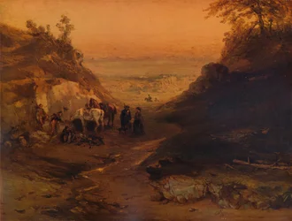 Une gorge rocheuse, avec des figures et des chevaux, 1848, 1938