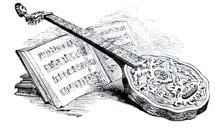 Un cithare Tudor et un livre de musique