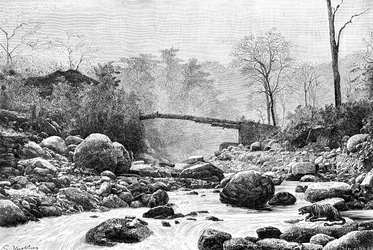 Un pont sur le Rangit, un affluent de la rivière Teesta, Inde, 1895