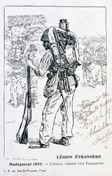 Une colonne de la Légion étrangère française avançant vers Tananarive, Madagascar, 1895