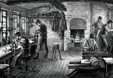 Une boutique de couteliers, vers 1880