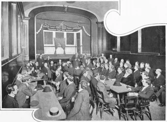 Une discussion au club Eleusis, Londres, vers 1903