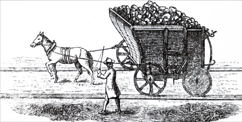 Un cheval tirant un chariot de charbon