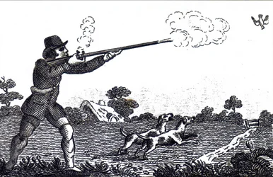 Un homme tirant sur une perdrix